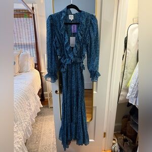 Misa Los Angeles Teal Floral Long Sleeve Dress